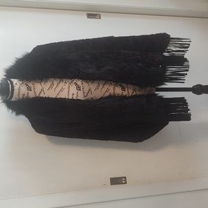 Beautiful Black Modena Chenille Wrap with Faux Fur Collar and Fringe